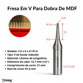 Fresa Em V Para Dobra De MDF 1/2 (12,7mm)